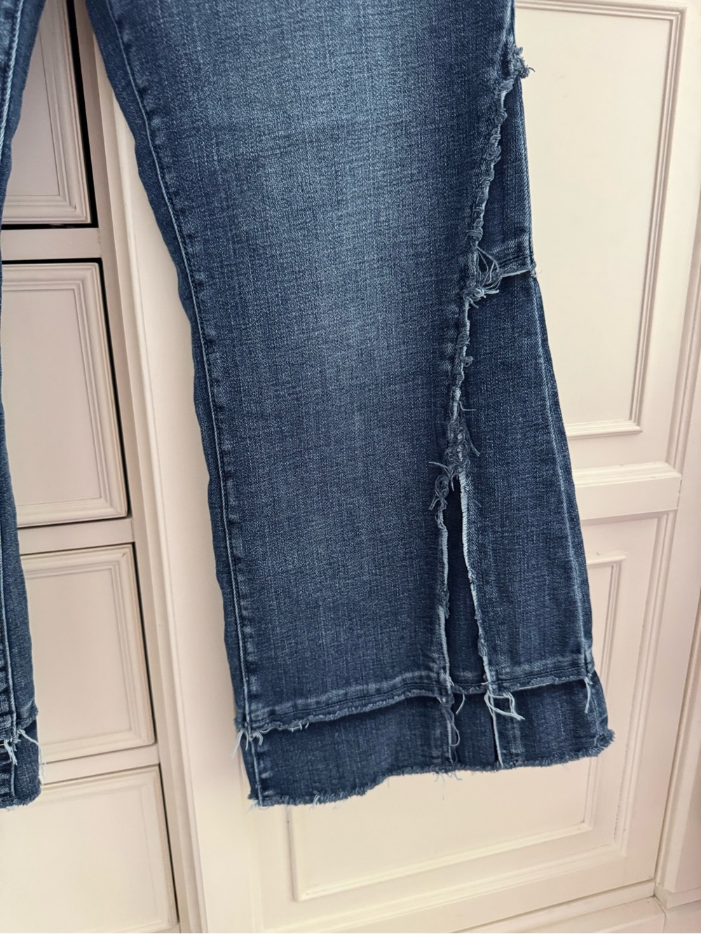 Liverpool Dark Blue Frayed Hem Wide Leg Jeans with Side Slits - Picture 3 of 5